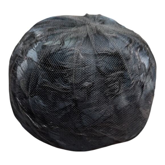 Vtg 1950s Haya Rochel Black Feather Covered Mesh Netting Pillbox Cloche Hat - Picture 1 of 6